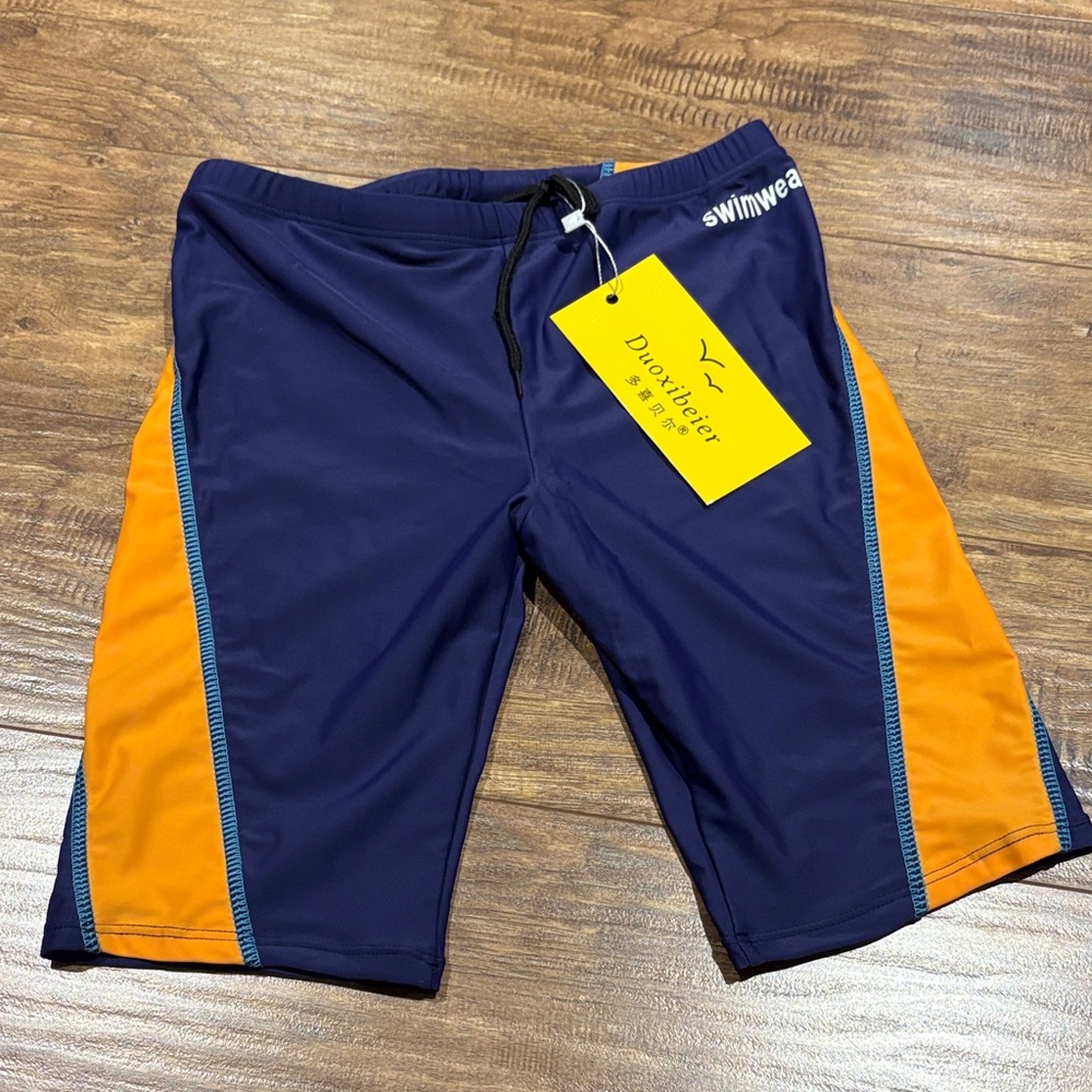 Kids Swim Trunks - Navy and Orange